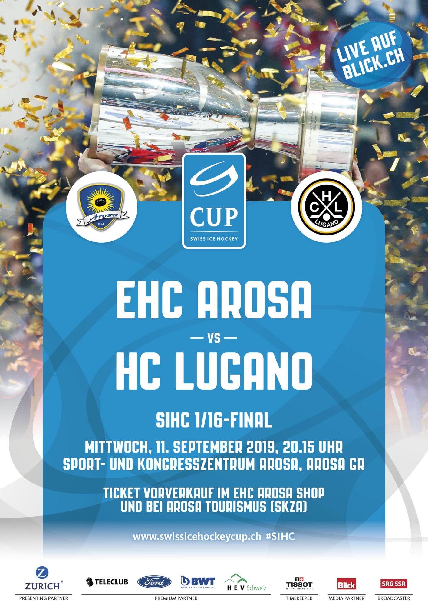 Das offizielle Plakat zum Cupkracher EHC Arosa - HC Lugano.