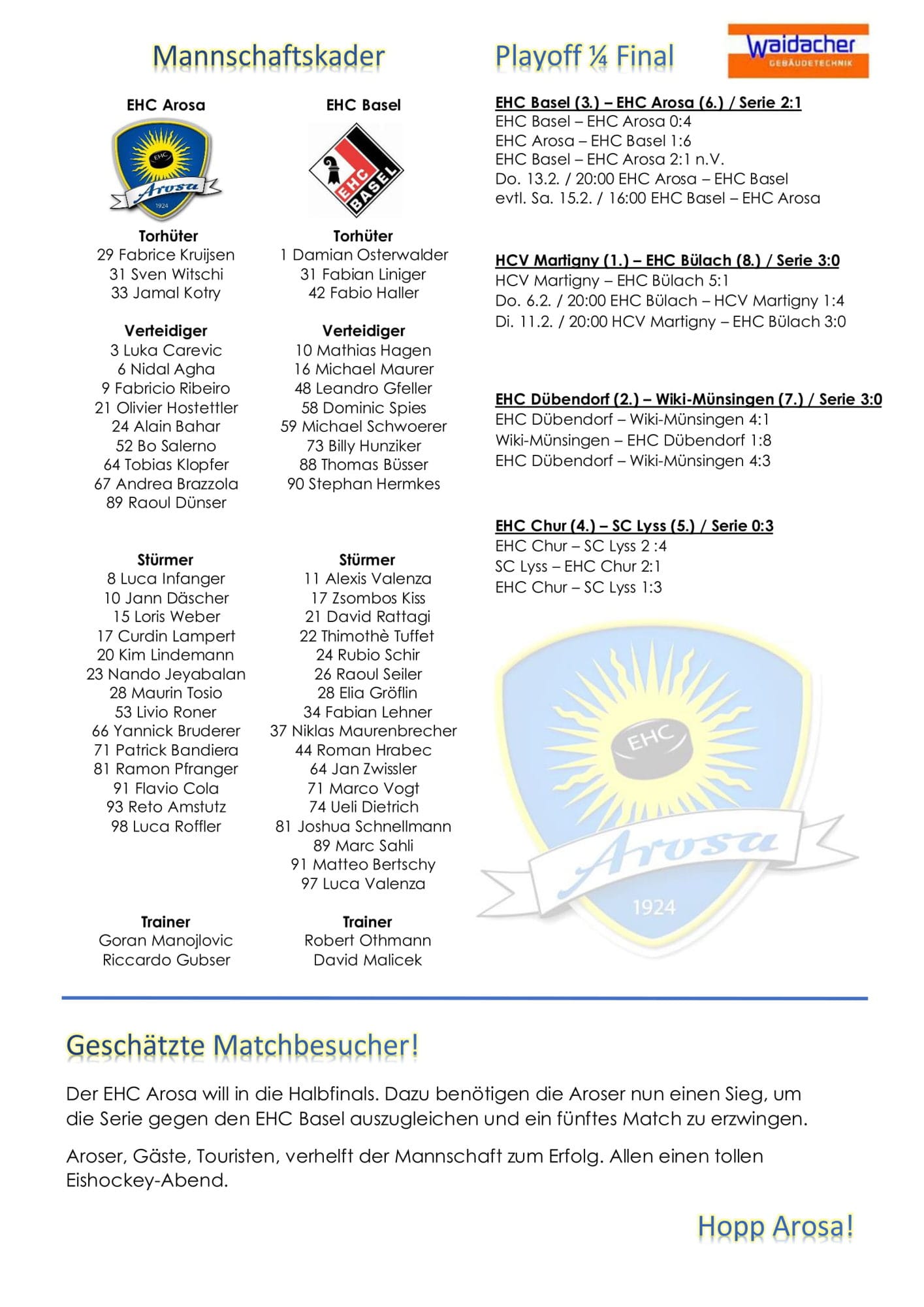 Playoff-Matchflyer EHC Arosa - EHC Basel, Seite 2
