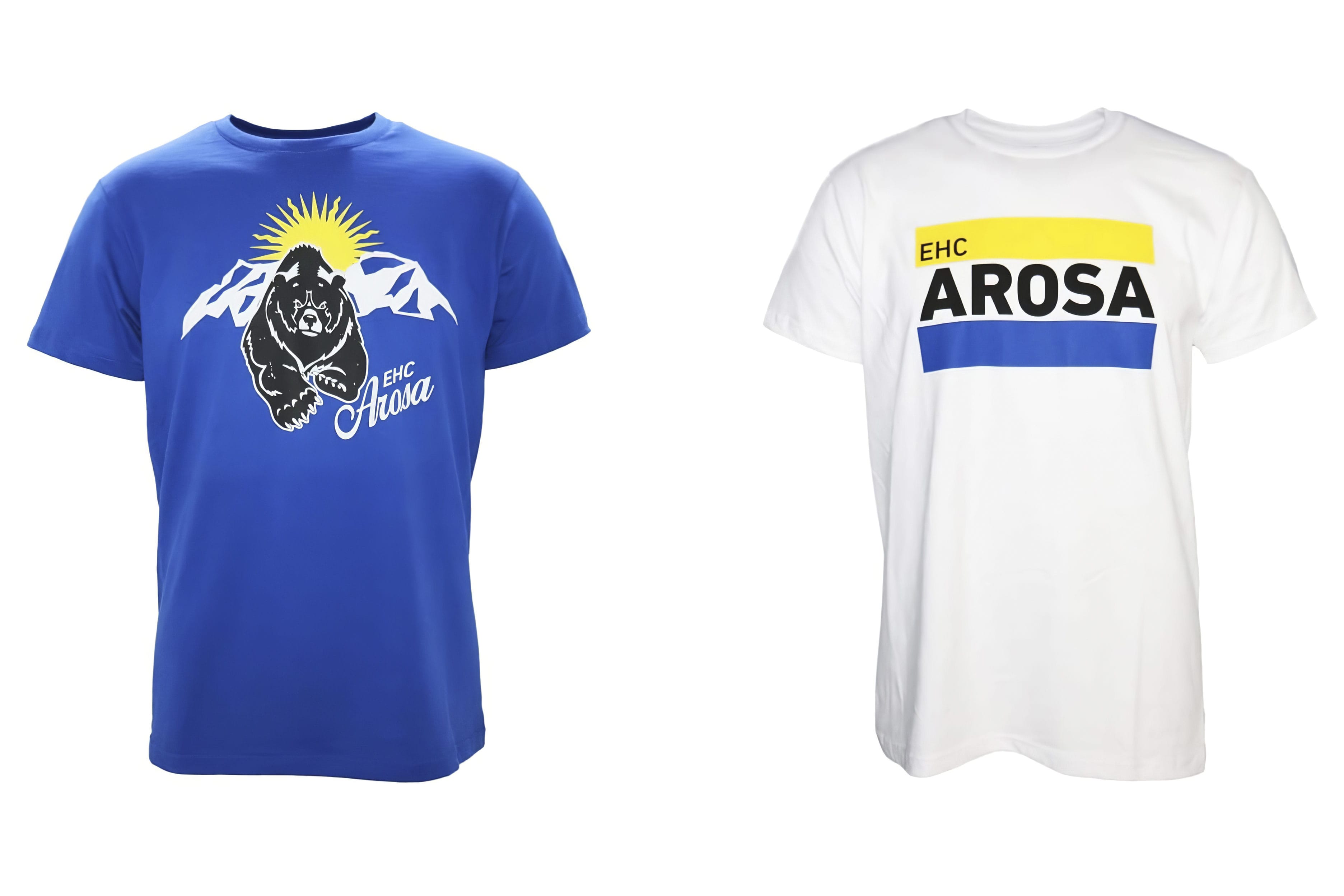Neue Fanartikel: zwei T-Shirts des EHC Arosa