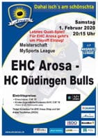 Matchflyer EHC Arosa - HC Düdingen Bulls, Seite 1.