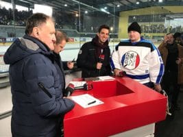 ZSC-Legendengoalie Ari Sulander gibt an der Arosa Ice Classic 2018 sein Comeback. Hier beim Interview bei Teleclub.